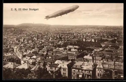 AK Stuttgart, Zeppelin ZR III über der Stadt