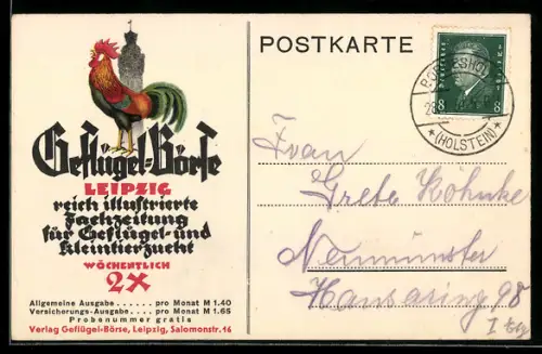 AK Leipzig, Geflügel-Börse Illustrierte Fachzeitung, krähender Hahn