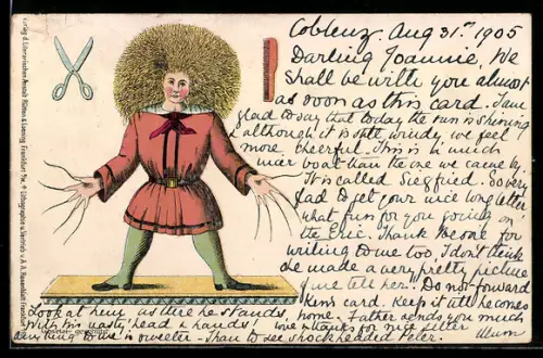AK Struwwelpeter mit Kamm & Schere, Hauptfigur aus dem Kinderbuch von Heinrich Hoffmann
