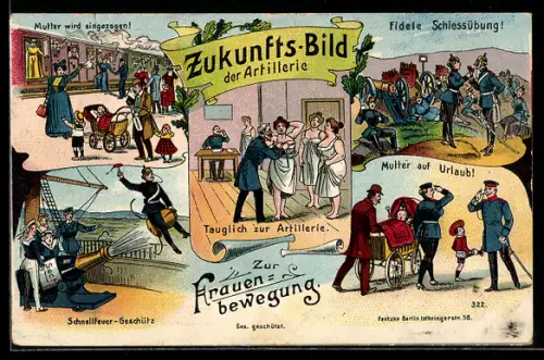 AK Gruss von der Musterung, Zukunfts-Bild aus dem Heere, Frauen bei den Streitkräften