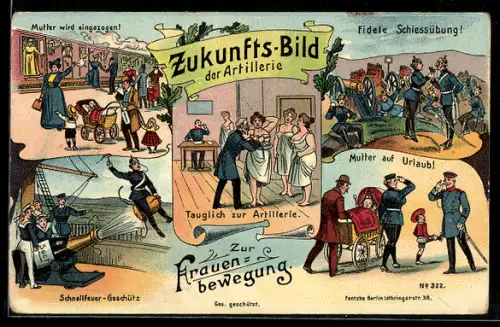 AK Zukunfts-Bild der Artillerie zur Frauenbewegung, Frauen bei der Tauglichkeitsprüfung