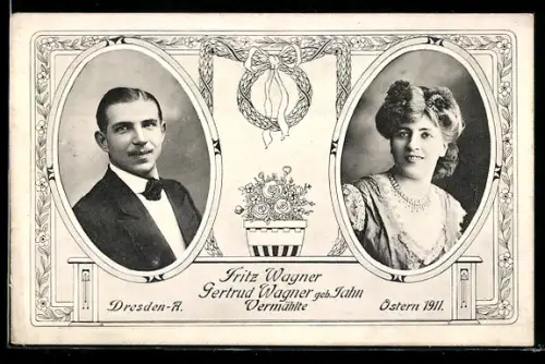 AK Hochzeit von Fritz Wagner mit Gertrud Wagner ge. Jahn