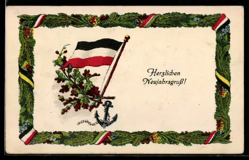 AK Zweibund, Reichsflagge mit Eichelblättern und Anker