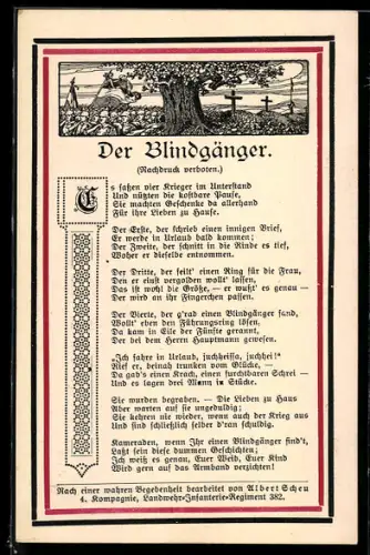 AK Gedicht: Der Blindgänger nach Albert Scheu von der 4. Kompagnie Landwehr-Inf-Rgt. 382