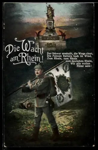 AK Die Wacht am Rhein, Soldat in Regimentsflagge