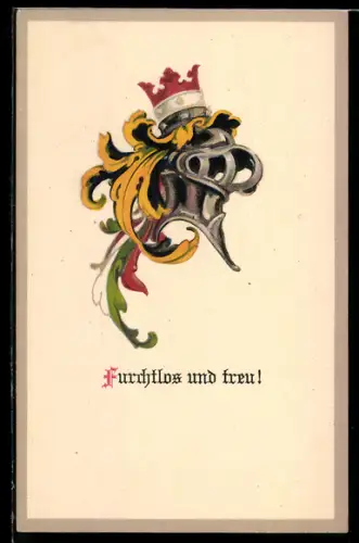 AK Zweibund Furchtlos und treu, Ritterhelm mit Zweibund Farben