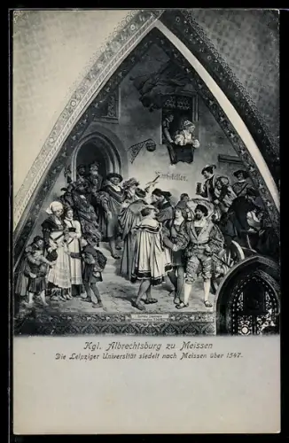 AK Meissen, Partie am Rathskeller, die leipziger Universität siedelt nach Meissen über 1547