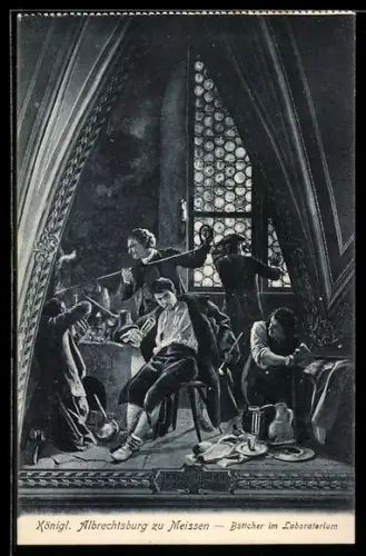 AK Meissen, Königl. Albrechtsburg, Böttcher im Laboratorium
