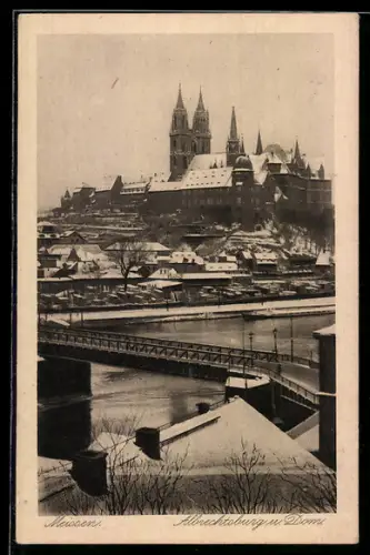 AK Meissen, Albrechtsburg und Dom im Winter