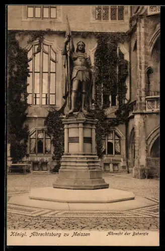 AK Meissen, Königliche Albrechtsburg, Statue Albrecht der Beherzte