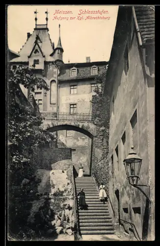 AK Meissen, Aufgang zur Kgl. Albrechtsburg mit Schlossstufen