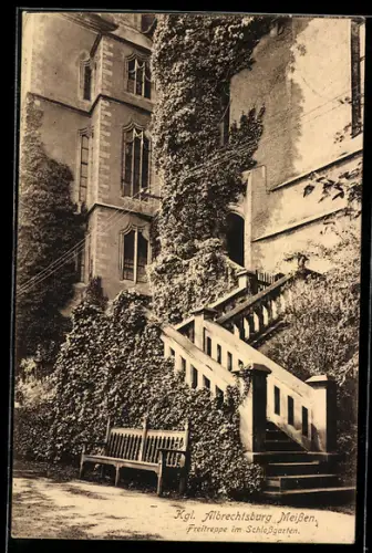AK Meissen, Königliche Albrechtsburg, Freitreppe im Schlossgarten