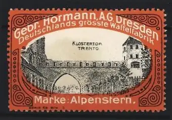 Reklamemarke Dresden, Gebr. Hörmann AG Deutschlands grösste Waffelfabrik, Klostertor Trento