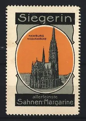 Reklamemarke Hamburg, Siegerin Sahnene-Margarine, Nicolai-Kirche