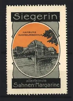 Reklamemarke Hamburg, Siegerin Margarine, Kunstgewerbeschule, Gebäudeansicht