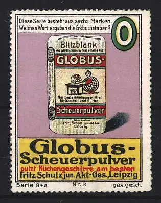 Reklamemarke Leipzig, Fritz Schulz AG Globus-Scheuerpulver, Scheuerpulverdose