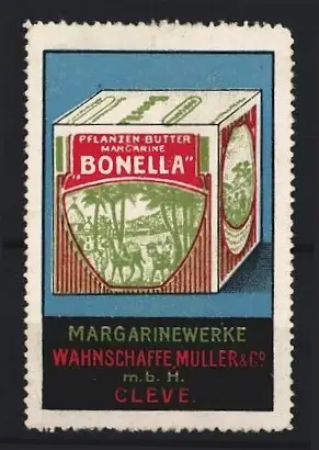 Reklamemarke Cleve, Pflanzen-Butter Margarine Wahnschaffe, Müller & Co. Bonella - Margarinewürfel