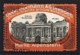 Reklamemarke Dresden, Gebr. Hörmann AG Deutschlands grösste Waffelfabrik, Neues Burgtor Wien