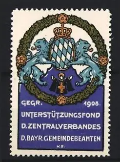 Reklamemarke Bayern, Unterstützungsfond D. Zentralverbands Bayerische Gemeindebeamten, Wappen mit Löwen, 1908