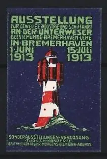 Reklamemarke Bremerhaven, Ausstellung Gewerbeindustrie und Schiffahrt 1913, Leuchtturm Roter Sand