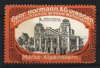 Reklamemarke Dresden, Gebr. Hörmann AG Deutschlands grösste Waffelfabrik, Stadttheater Bromberg