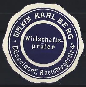 Reklamemarke Düsseldorf, Dipl.Kfm. Karl Berg, Wirtschaftsprüfer-Siegel