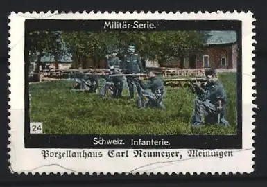 Reklamemarke Schweiz, Infanterie, Soldaten bei Schiessübung