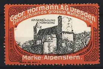 Reklamemarke Dresden, Gebr. Hörmann AG Waffelfabrik, Kaiserstallung Nürnberg