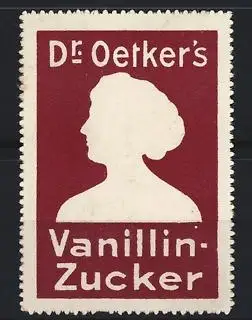 Reklamemarke Dr. Oetker, Vanillin-Zucker, Frauenprofil-Silhouette
