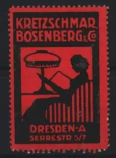 Reklamemarke Dresden, Kretzschmar Bösenberg & Co., Lesende Person mit Lampe