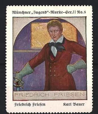 Reklamemarke München, Friedrich Friesen, Porträt von Karl Bauer