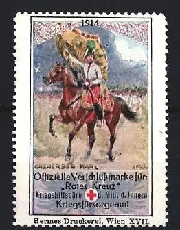 Reklamemarke 1914, Rotes Kreuz, Erzherzog Karl zu Pferd