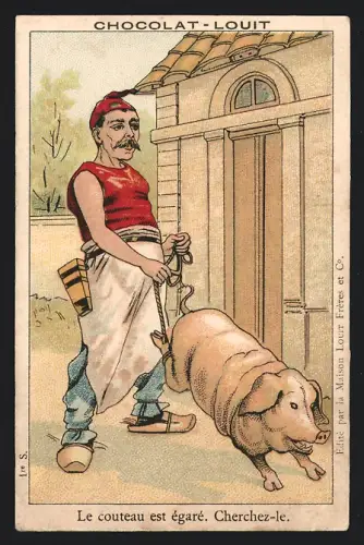 Sammelbild Chocolat Louit, Le couteau est égaré, Cherchez-le