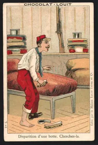 Sammelbild Chocolat-Louit, Disparition d`une botte, Cherchez-la