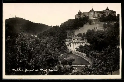 AK Karlsbad, Gasbad mit Hotel Imperial