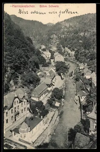AK Herrnskretschen / Hrensko, Blick auf den Ort