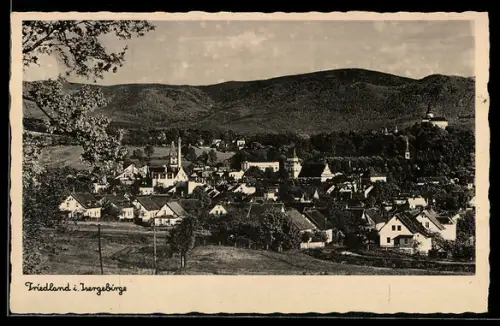 AK Friedland i. Isergebirge, Ortsansicht mit Kirche
