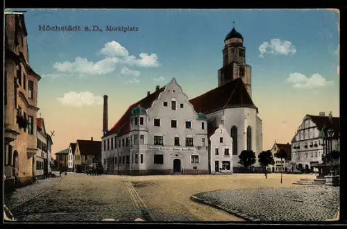 AK Höchstädt a. D., Marktplatz mit Kirche u. Gasthof Diemer