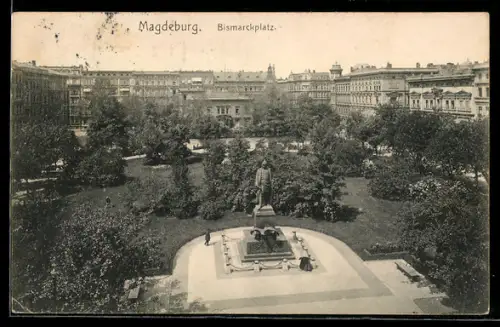 AK Magdeburg, Bismarckplatz, Bismarckdenkmal, Parkanlage