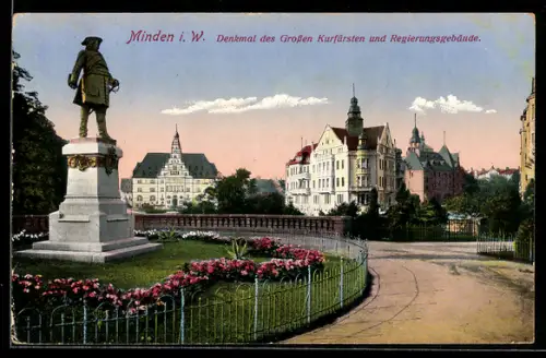 AK Minden i. W., Denkmal des Grossen Kurfürsten, Regierungsgebäude