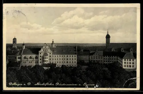 AK Dillingen a. D., Bischöfliches Priesterseminar und Lyzeum aus der Vogelschau