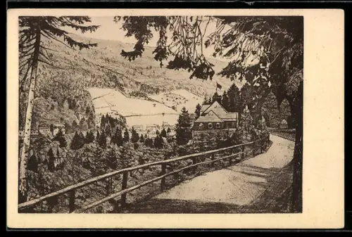 Künstler-AK Wildbad /Schwarzwald, Panoramaweg mit Gasthaus