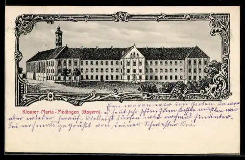 Künstler-AK Mödingen /Bayern, Kloster Maria-Medingen, Ornament-Rahmen
