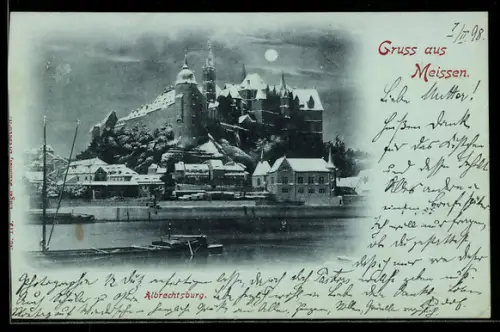Mondschein-AK Meissen, Winteransicht Stadt u. Albrechtsburg