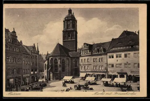 AK Meissen, Markt mit Frauenkirche, Marktbetrieb