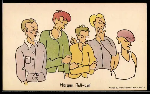 AK Printed By War Prisoners` Aid, YMCA, Deutsche Kriegsgefangene bei Morgenappell