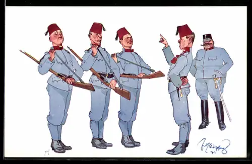 Künstler-AK Fritz Schönpflug: Hauptmann und Soldaten mit Gewehren