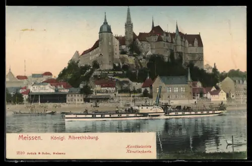 AK Meissen, Königliche Albrechtsburg mit Flussdampfer Schandau