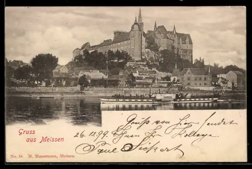 AK Meissen, Elbdampfer MS Germania am Schloss
