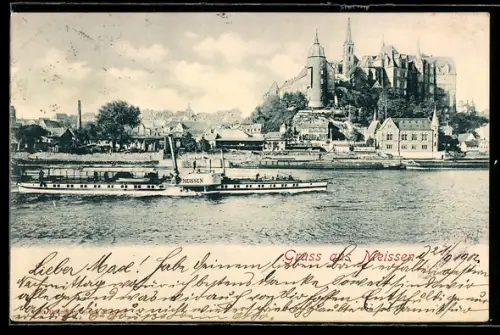 AK Meissen, Albrechtsburg mit Flussdampfer Meissen